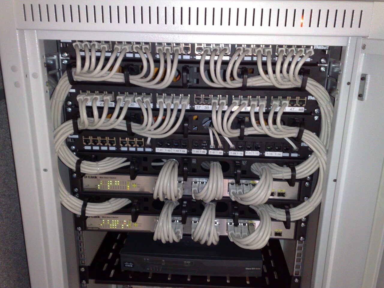 Rack-mounted network switches and patch panels