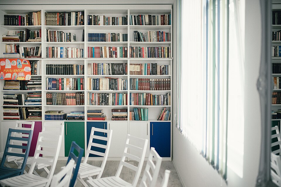 Library shelves of books